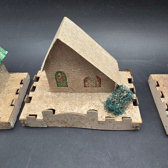 Vintage Paper Putz Houses Set of 5 Glitter Mica Christmas Village - Picture 3 of 12